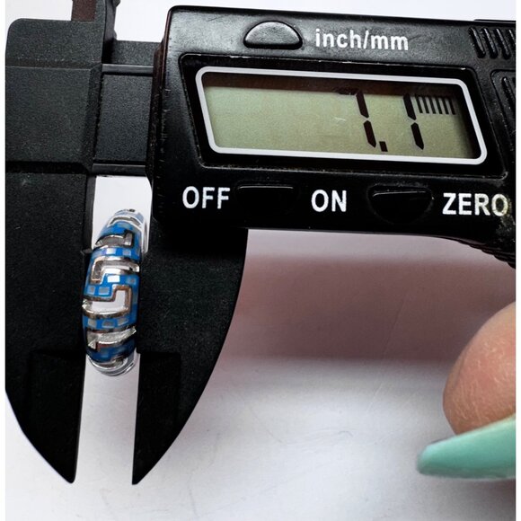 925 Sterling Silver Enamel Band Ring Blue Greek Key Design Size 7.75 - Picture 10 of 11